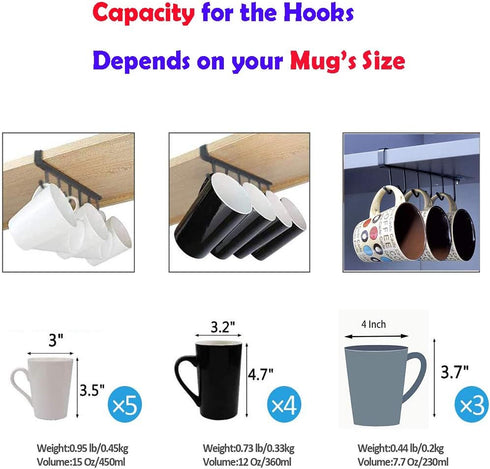 AliCH Mug Holder 2pcs Under Cabinet Mug Hooks Rack, Nail Free Coffee Cups Holder,Under Shelf Hanger for Cups/Kitchen Utensils/Ties Belts/Scarf/Key...