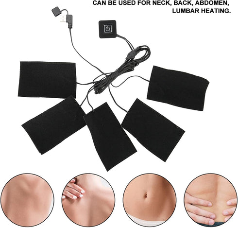 Electric Clothes Heating Pads, 5Pcs Portable USB Heater Pads Set, Adjustable Temperature Heating Pad for Clothes Seat Bed, Waterproof Fiber Heatin...
