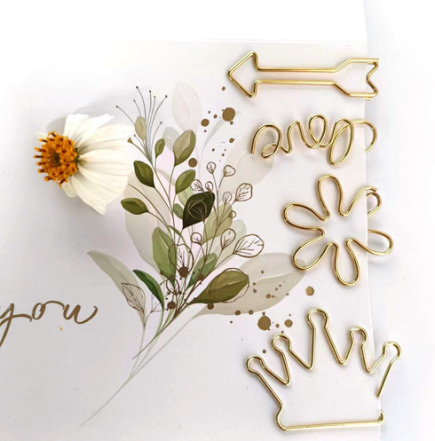 100Pcs Funny Planner Clips Cute Paper Clips Innovative Cute Design Anti Rust Electroplating Process Gold Paper Clips for Office Home School (Flora...