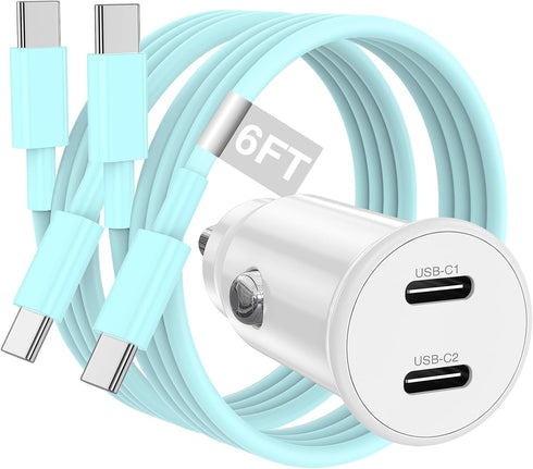 Car Charger for iPhone 15, 40W Dual USB C Car Charger Cigarette Lighter with 2 Pack 6FT USB C to USB C Cable Fast Charging Compatible for iPhone 1...