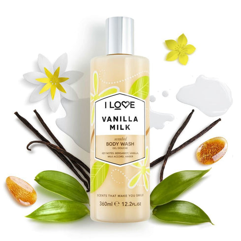 I Love Vanilla Milk Scented Body Wash - Moisturizing Body Wash and Foaming Bubble Bath - Vanilla and Amber Fragrance - 12.7 oz...
