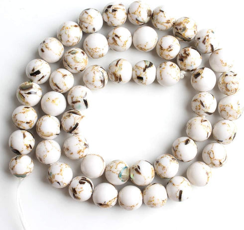 Yochus 6mm White Shell Turquoises Round Loose Beads Natural Stone Beads for Jewelry Making...