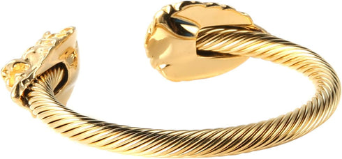HZMAN Mens Lion CZ Eyes Bracelet Cable Wire Bangle Stainless Steel Gold Plated Biker Punk...