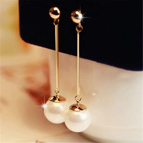 Big Simulated Pearl Long Tassel Drop Earrings for Women Double Sided Front Back Cross Imitation Pearl Dangle Earrings...