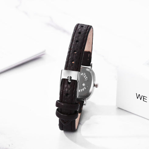JewelryWe Women Leather Watches Small Square Analog Quartz Watch Simple Elegant Casual Dress Watch...
