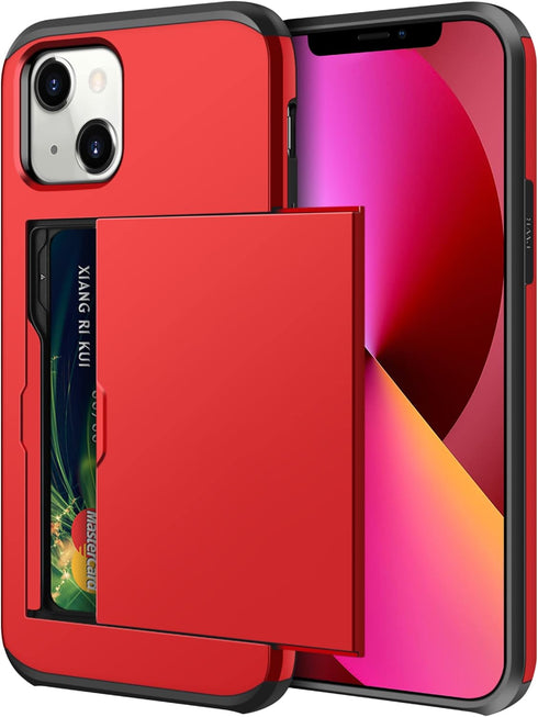 SAMONPOW Compatible with iPhone 13 Case with Card Holder Dual Layer Hybrid Wallet Case Heavy Duty Protection Shockproof 13 Case for Women Anti-Scr...