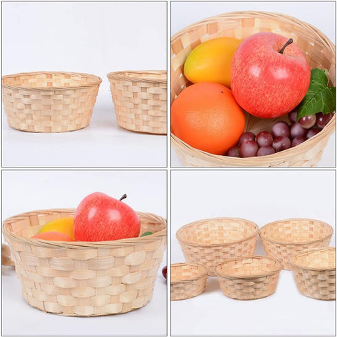 Wooden Berry Baskets 3pcs Mini Woven Basket Round Bread Baskets Fruit Serving Basket Bamboo Storage Organizer Lightweight Food Baskets Candy Gift ...