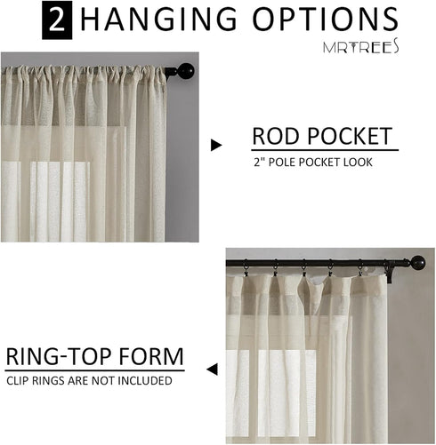 MRTREES Sheer Tier Curtains Beige Kitchen 36 inches Long Bathroom Short Curtains Sheers Transparent Voile Half Window Treatments Rod Pocket Light ...