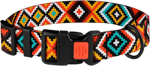 CollarDirect Purple Geometric Dog Collar, Pet Collar for Small Medium Large Dogs or Puppies with Quick Release Buckle, Yellow Orange Pattern, Adju...