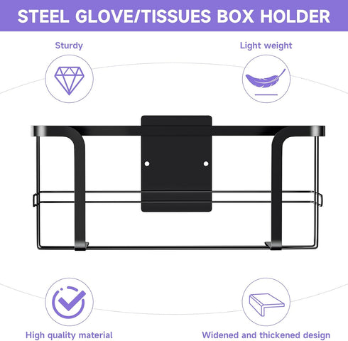 Glove Holder for Wall Mount, Disposable Napkin Glove Dispenser, Durable Glove Box Holder, Metal Glove Rack for Rubber Latex Gloves Organizer Facia...