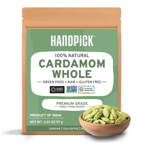 HANDPICK Green Cardamom Pods (57g / 2oz) Large size Green Elaichi | Pure, Non-GMO, Gluten Free | 100% Raw from India | Resealable Zip Lock Pouch...