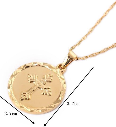 24K Gold Plated Catholic Round Medal Jesus Christ Crucifix Pendant Necklace Jewelry...