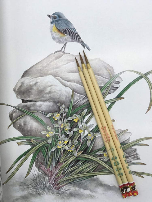 Hu Brush Scriptliner Brush for Traditional Chinese Elaborate-style Painting (Gongbi) and Outlining Inking the lines White Hare Hair LMS (Wesel hai...