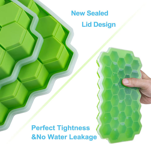 2 PCS Premium Ice Cube Trays, AUSSUA Silicone Ice Cube Molds with Sealing Lid, 74-Ice Trays, Reusable, Safe Hexagonal Ice Cube Molds, for Chilled ...