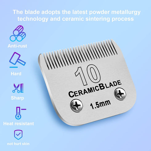 Detachable Pet Dog Grooming Clipper Ceramic Blade,Compatible with Andis Size 10 Cut Length 1/16"(1.5mm),Compatible with Oster A5,Wahl KM10 Series ...
