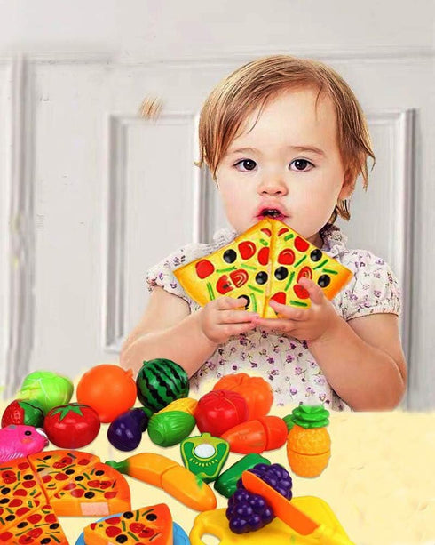 Cutting Fruits Vegetables Set, 24 Pack Play Kitchen Plastic Cutting Food for Kids Pretend Play Kitchen Toys Educational Food Toys for Children Gir...