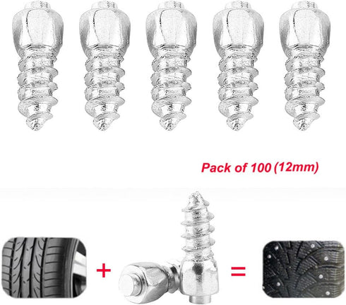Tire Stud Screws, 100 Pcs 12mm Anti-Slip Screw Stud Wheel Tyre Snow Tire Spikes Screw in Tire Stud Trim Auto Accessories for Car Truck Auto Bike B...