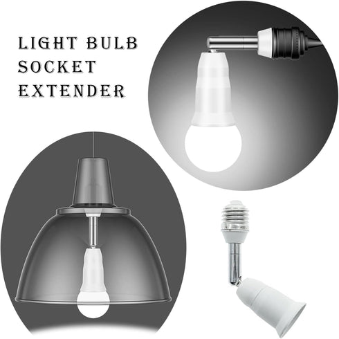 2-Pack, E26/E27 Socket Extender, 4.5-Inch, Vertical 90° Horizontal 360° Adjustable, 100V - 250V, Max 150W, Medium Screw Base Lamp Converter Socket...