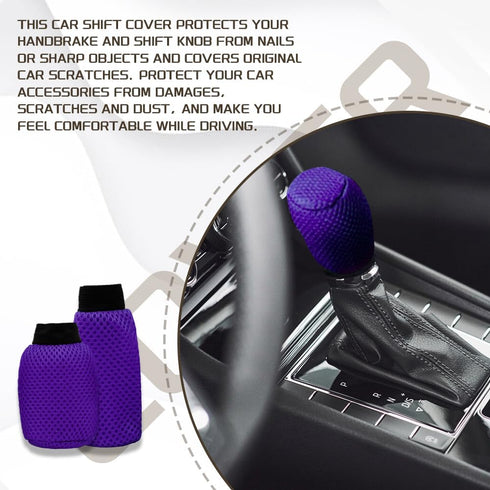 2 PCS Car Gear Shift Knob Cover & Car Handbrake Cover, Anti-Slip Breathable Comfortable Handbrake Gear Shift Protector, Car Interior Accessories U...