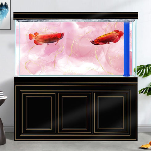 Pink Marble Aquarium Background, Art Abstract Pink Gold Line Marble Terrarium Background, Coloful Marble Glass Terrarium Background 30X12IN with 8...