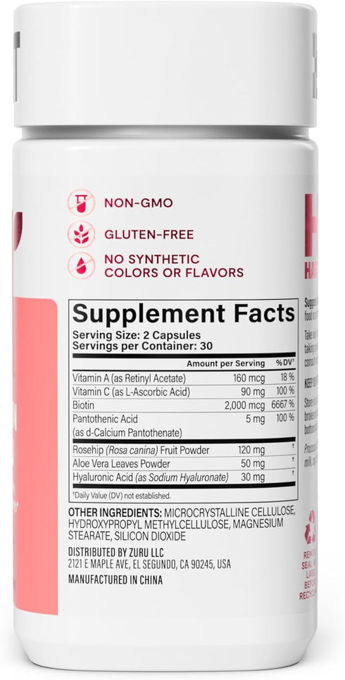 HABIT Hair, Skin & Nails Supplement (60 Capsules) - New Look, Supports Skin Hydration, Hair & Nail Strength, Biotin 2000mcg, Vitamin A & C, Hyalur...