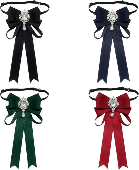Women Bowknot Rhinestone Ribbon Bow Brooch Pre-Tied Neck Tie Party Wedding Christmas Gifts Ceremony...