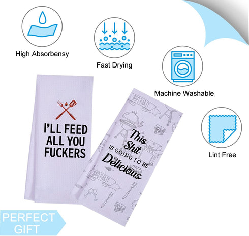 Funny Kitchen Towels for Men, Women, BBQ Grilling Cooking Dish Towels, Funny Birthday Gifts for Husband, Dad, Boyfriend, Friend, Hilarious Gag Gif...