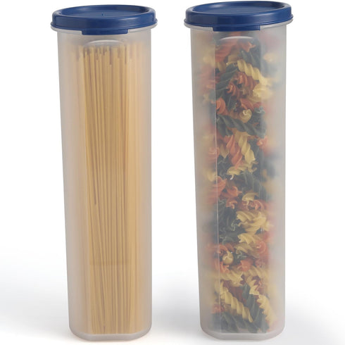 Tall Clear Spaghetti Pasta Container Storage With Lid-2 Pk.Multi-Purpose Kitchen Pantry Organization And Food Storage For Noodles Beans Straws - A...