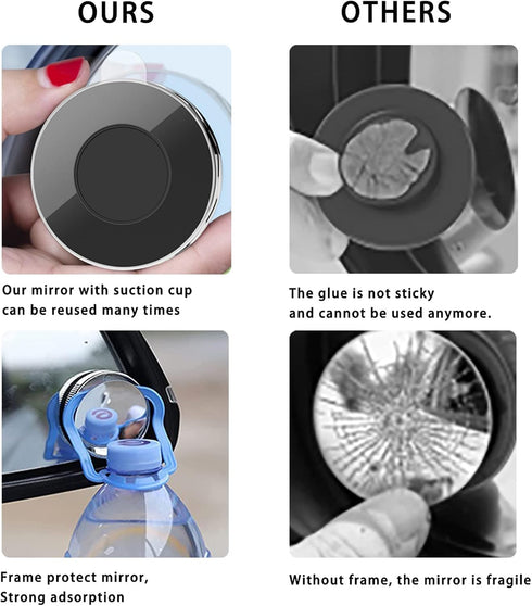 Car Blind Spot Mirror, 2 inch Reusable Round HD Glass Convex 360° Wide Angle Side Rear View Side Mirror with Sucker for Cars SUV and Trucks,Silver...