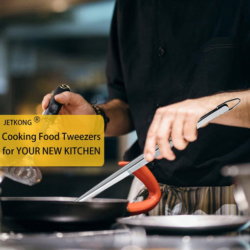 JETKONG 2 Pcs 12-Inch Kitchen Tweezers Fine Tweezer Tongs, Extra-Long Stainless Steel Cooking Tweezers (Silver)...