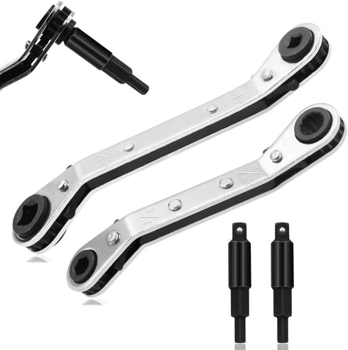 Hvac Service Wrench Tools,3/16", 1/4", 5/16", 3/8" 4 IN 1 Service Adjustable Wrenches with 2 Hexagon Bit Adapter Kit for Air Conditioner, Refriger...