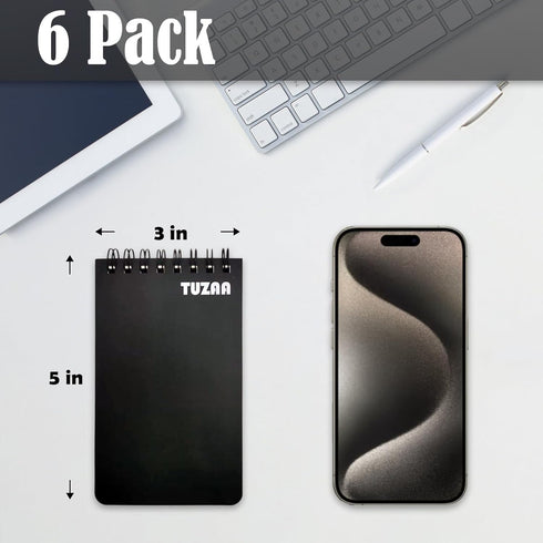 6 Pack Waterproof Notebook,3" x 5" Top-Spiral Pocket Notepad,All-Weather Pocket Notepad for Office Outdoor Recording,Little Mini Memo Steno Note P...