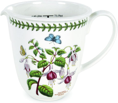 Portmeirion Botanic Garden 30oz Measuring Jug - Fuchsia Motif, Fine Porcelain All-Purpose Kitchen Tools, Dishwasher, Microwave, Freezer, Oven Safe...