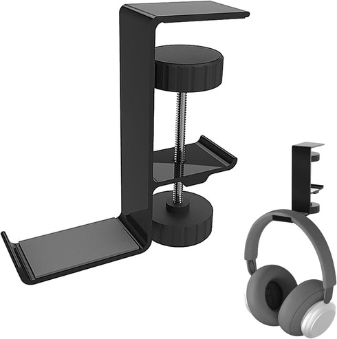 Headphone Stand Hanger Holder,Under Desk Alloy Headset Stand with Universal Fit for Gaming PC Accessories,Under Desk Clamp Hook Mount - Black...