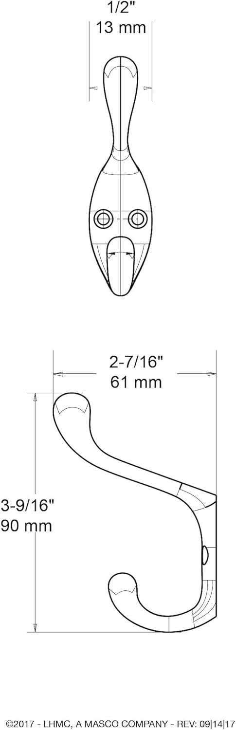 Liberty B42302Q-FB-C5 3-Inch Heavy Duty Coat and Hat Hook, Flat Black...