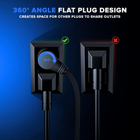 Maximm 360 Degree Rotating Flat Extension Cord 1 Ft Multi 3 Outlet Power Cord Grounded 16 AWG UL Certified, Black...