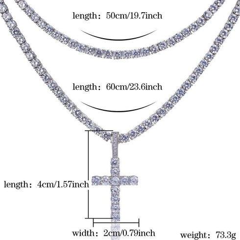 JINAO Iced Out Cubic Zirconia Round Cut Cross Pendant Necklace 18K Gold Plated Diamond Jewelry for Men Women with Stainless Rope Chain...