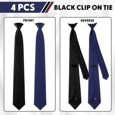 Bencailor 4 Pcs 24 Inch Men's Clip-on Ties Solid Color Men's Tie Pretied Clip on Ties for Men Men's Clip on Necktie Men's Button Ties(Black, Charc...