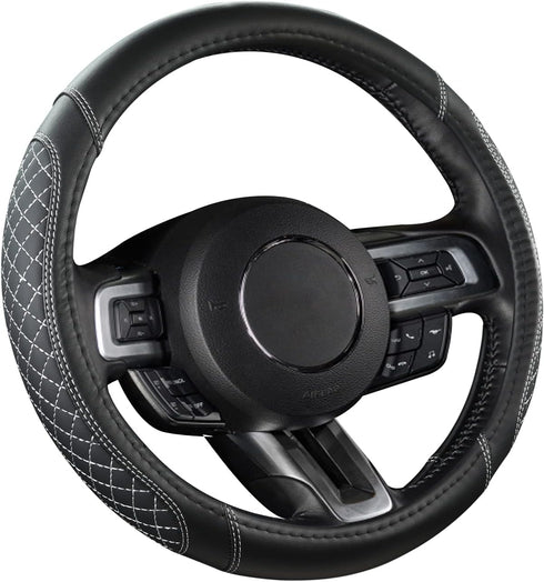 West Llama Car Steering Wheel Cover for Ford Escape,Explorer,Fusion,Focus,Bronco,Transit,Edge(Diamond Quilted - Black+Gray- Standard Size)...