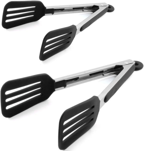 Cooking Tongs 9 inches and 12 inches Stainless Steel Kitchen Silicone Serving Tong Heat Resistant Meat Turner Spatula Tongs with Locking Handle Jo...