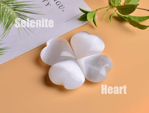 AMOYSTONE Selenite Crystal Hearts of Palm Worry Stone Crystal and Healing Stones Home Decoration 2PCS...