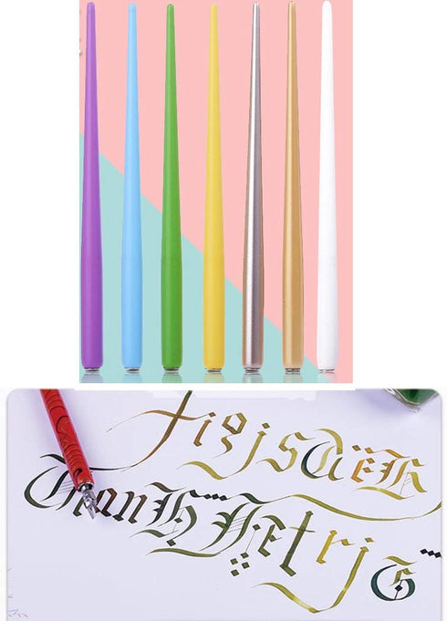 Professional Manga Gothic Pen Dip Pen Calligraphy Drawing Pen Kit, 7 Pen Holders Handles, 12 Nibs (7 Fountain Pen Nib, 5 Flat Nib) - 7 Pcs C...