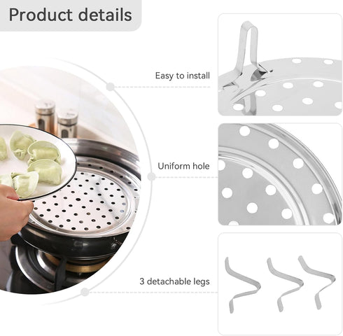 Steamer Rack, 10.2 Inch Stainless Steel Steamer Rack Steam Tray with Removable Legs, Pressure Cooker Canner Round Pot Steaming Tray for Steamers C...