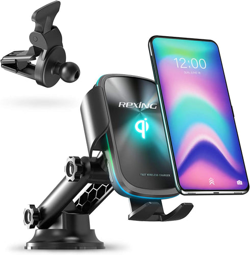 X5 Motorized Qi Car Mount - 15W/7.5W Wireless Charging, Auto Sensing Clamping, Windshield & Air Vent | iPhone, Android & Galaxy Smartphones (No Ca...