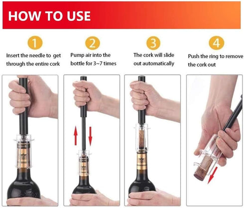 Air Pressure Pump Bottle Opener With Foil Cutter,Aerator Pourer,Vacuum Stopper(4PCS),Simple Cork Remover,Efficient Corkscrew Bottle Opener,Great F...