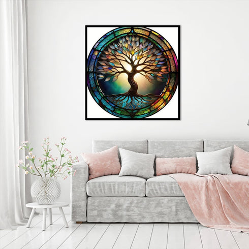 JFYHAB 5D Diamond Painting Kits Life of Tree Stained Glass DIY Diamond Full Round Drill Diamond Art Painting for Adults Tree Diamond Painting Full...