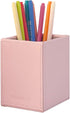 UnionBasic Square Pen Holder, Leather Pencil Cup, Desktop Caddy Stationery Organizer, Taiga Pattern Leather, Pink...