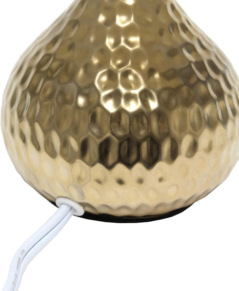 Simple Designs LT2073-GDW Mini Hammered Texture Gold Drip Table Lamp with White Shade...