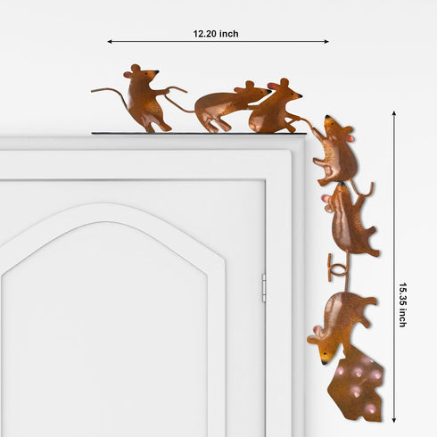 GLEFLE 15.35" Cute Mouse Decor Statue - 2024 New Handmade Metal Door Crawler Mice Figurines for Indoor Outdoor Home Bathroom Office Desktop Photo ...