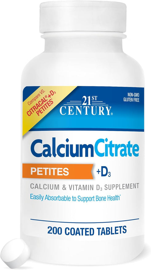 21st Century Calcium Citrate + D3 Petites Coated Tablets 200 ea...